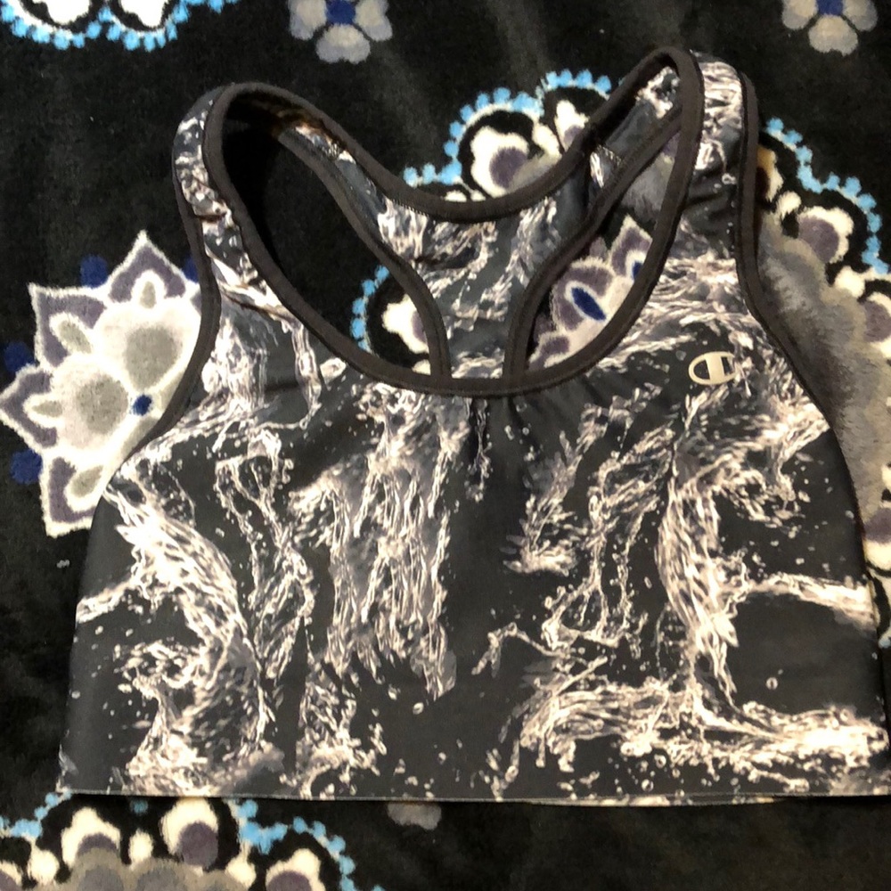Champion classic sports bra in black marble, sz: s